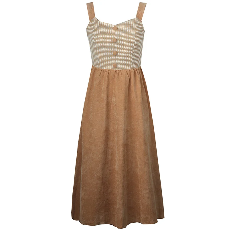 Вельветовое платье AIGYPTOS оригинальный дизайн оранжевое на бретелях в стиле ретро