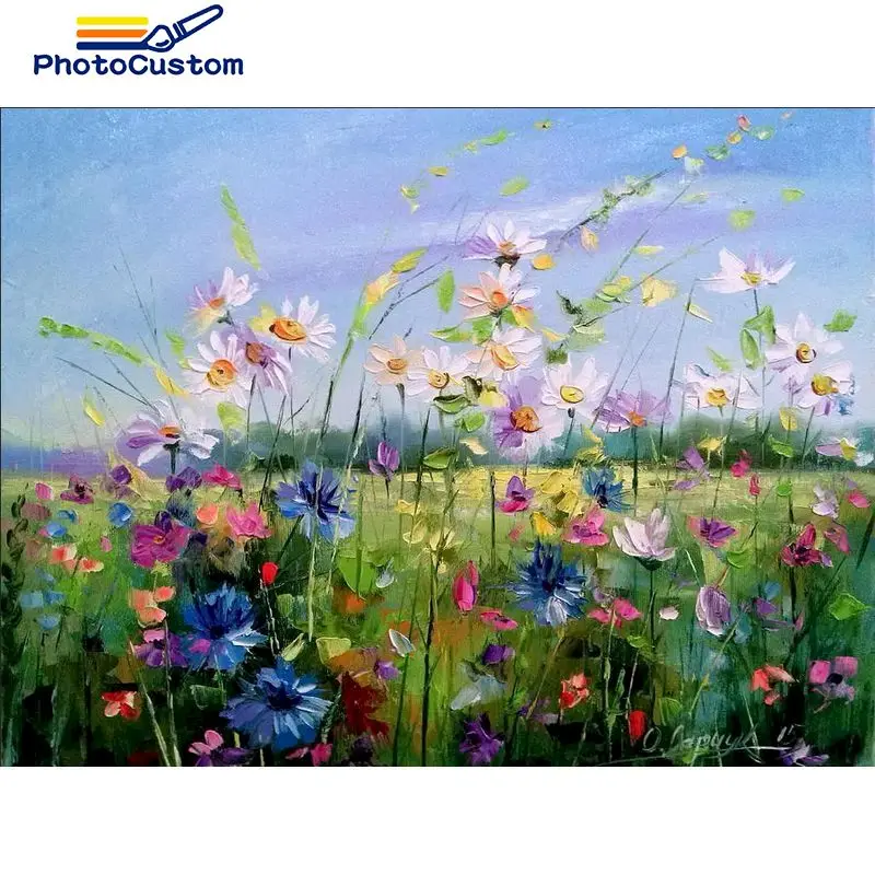 

PhotoCustom Acylic Painting By Numbers Flowers Landscape Kits Modern Pictures By Number 40*50cm For adult Home Decor Gift