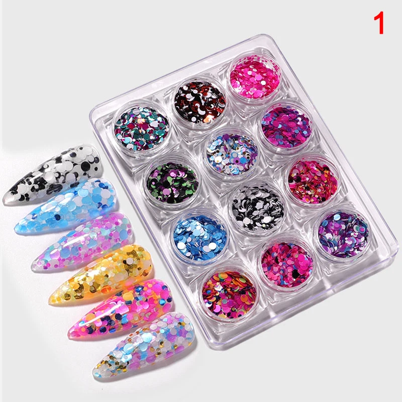 

12 Colors/Set Nail Round Sequin Set Ultra Thin Flakes Sequins DIY Nail Decorations KG66
