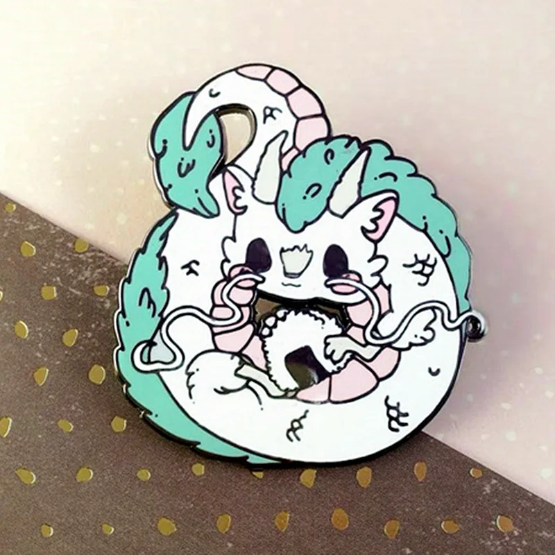 Брошь YAOJIE Haku Dragon суши риса из шариков эмалированные металлические значки заколка
