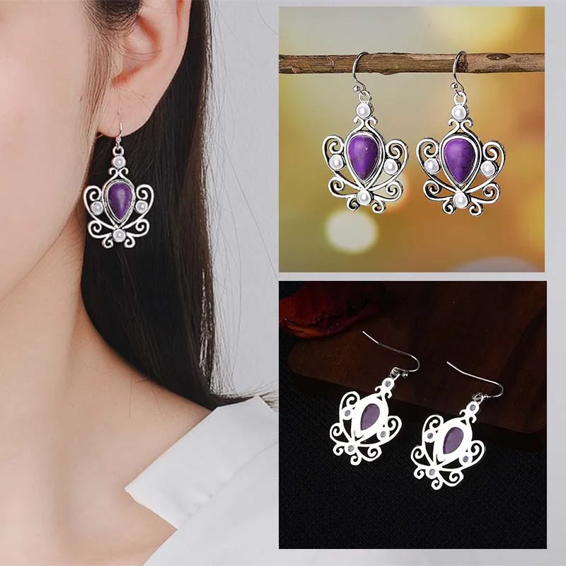 Boho, зеленый камень, маленькие висячие серьги, для женщин, полые серьги, висячие, серебряный цвет, винтажные индийские ювелирные изделия, крючок, серьги, этнические, DBE043