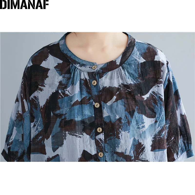 Женские летние платья DIMANAF размера плюс винтажная Базовая туника из хлопка и льна