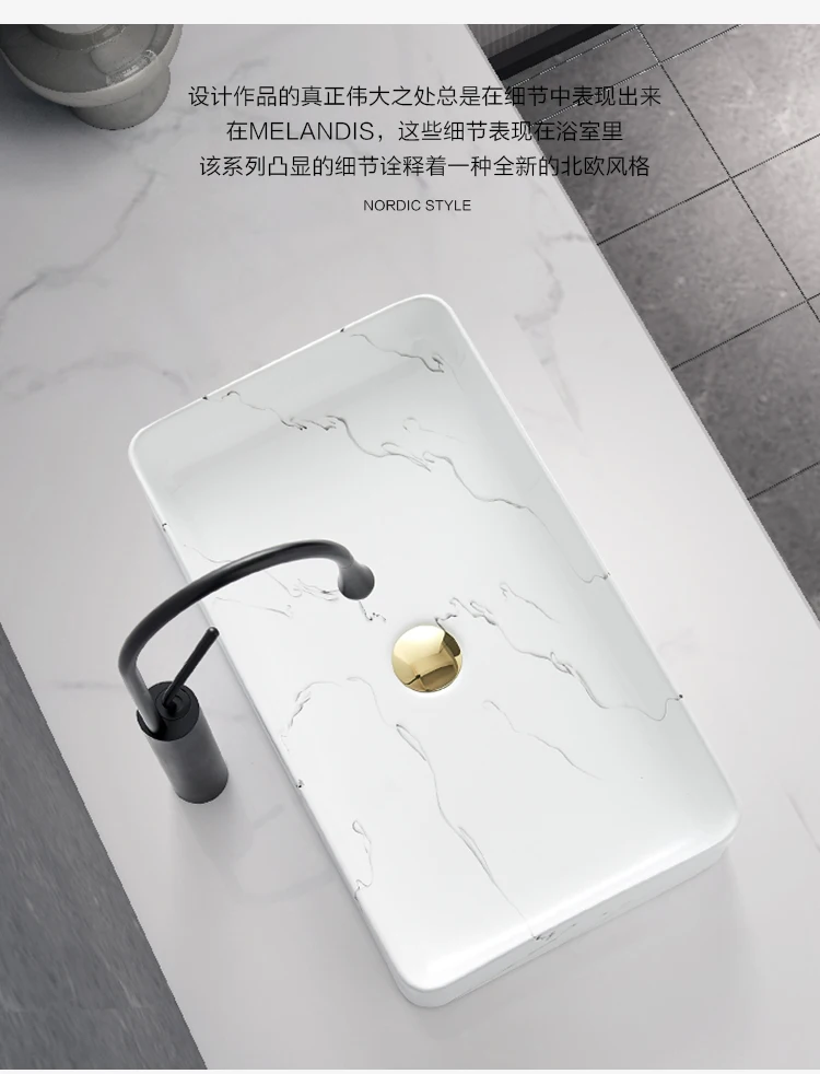 

White Vessel Basin Sink Tabletop Basin Rectangular Wash Basin Small Art Basin Balcony Ceramic Basin Sink for Bathroom Sink Bowl