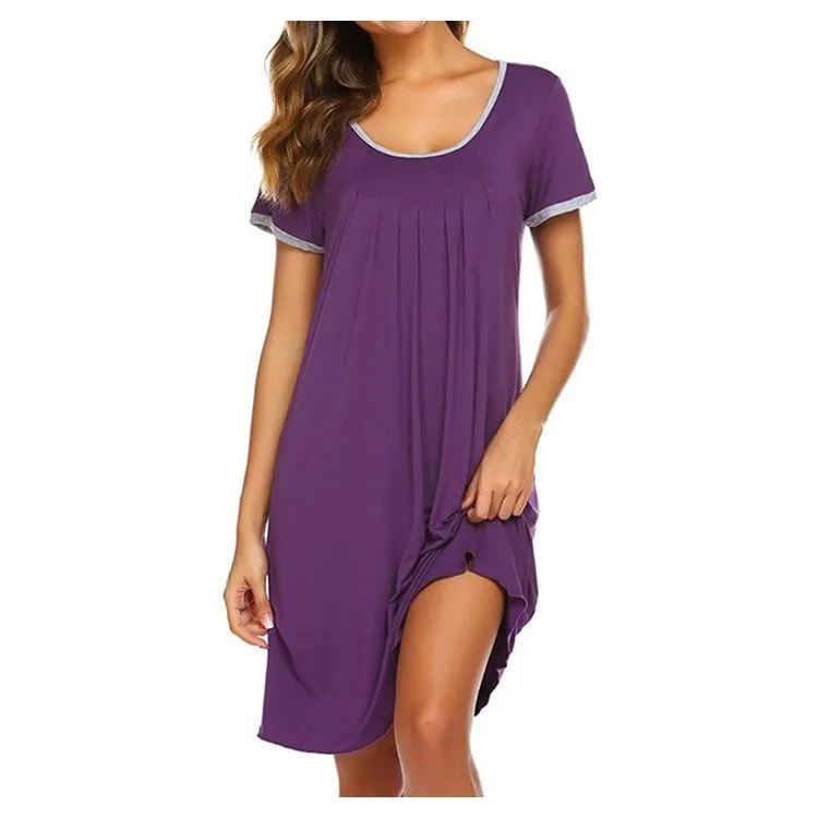 Nightgown Womens Cotton Sleepshirt Soft Sleepwear Pleated Nightshirt Comfy Sleep Dress Short Sleeve Flare Nightdress