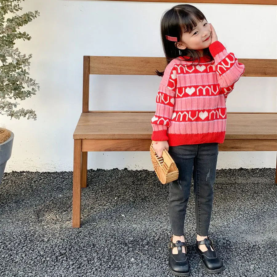 

Korean 2021 New Fashion Spring Summer Girls Jeans Thin Elastic Waist Girls Solid Casual Pants Cute Bow Comfortable Slim Trousers