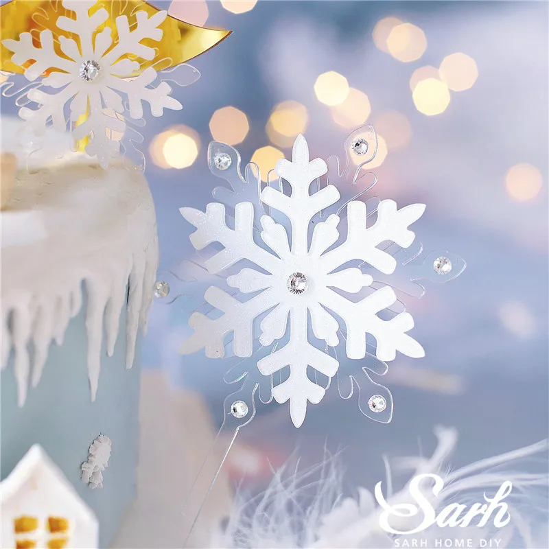 Блестящий Белый Серебряный торт Снежинка Топпер алмазное Рождественское