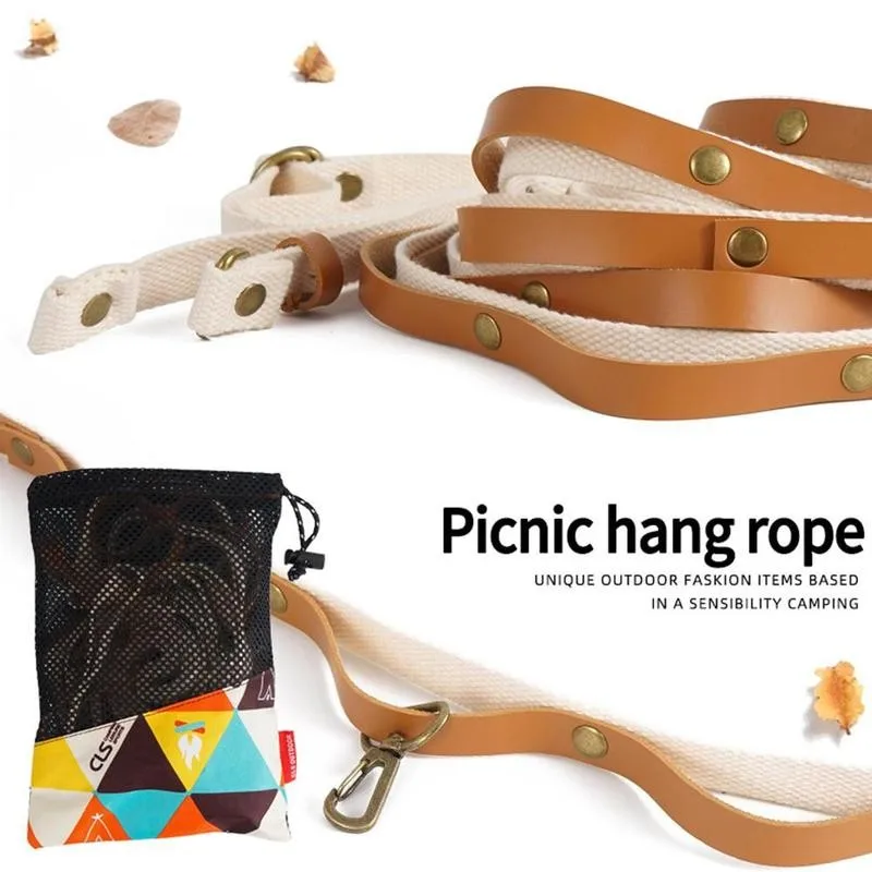 

3-5m PU Leather Hanging Rope with Storage Bag Multifunctional Hang Clothes line Hiking Picnic Camping Multi Tool