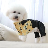 cute cartoon print dogs jumpsuits spring fashion casual sport clothes puppy dog outfits hoodie chihuahua poodle rompers costume