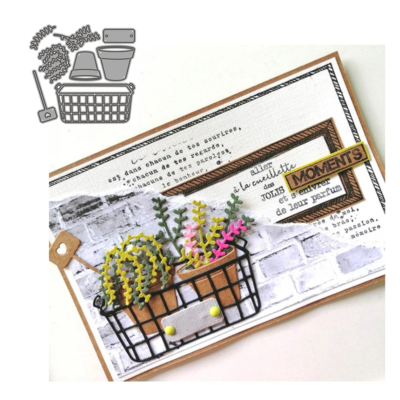 

Potted Flower Basket New Metal Cutting Dies Stamps Dies Scrapbooking Mold Cut Children's Handmade Tools DIY Craft Decoration New