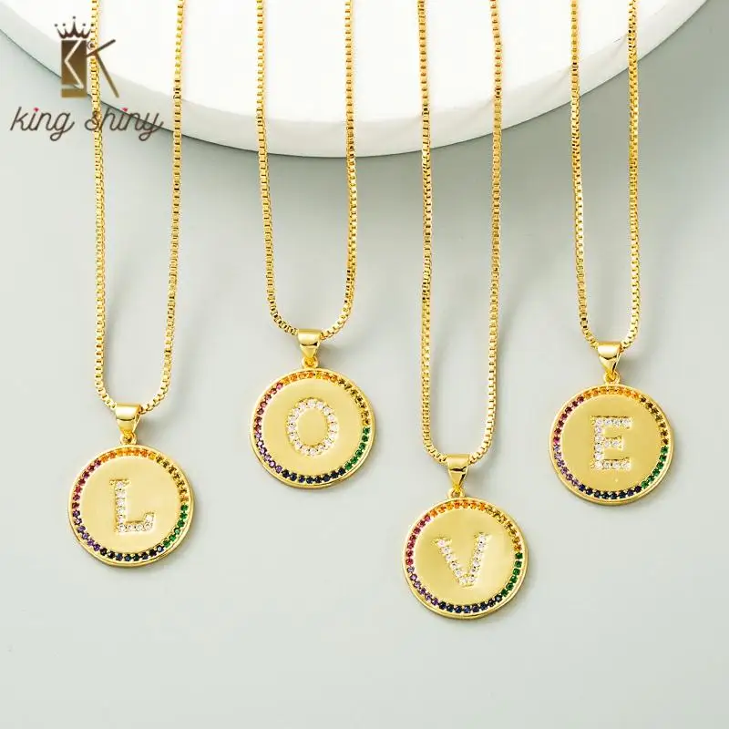 

Korean Elegant Multi Color Cubic Zirconia Letter Pendant Necklace Charm Geometric Round Choker Necklace Birthday Gifts for Girls