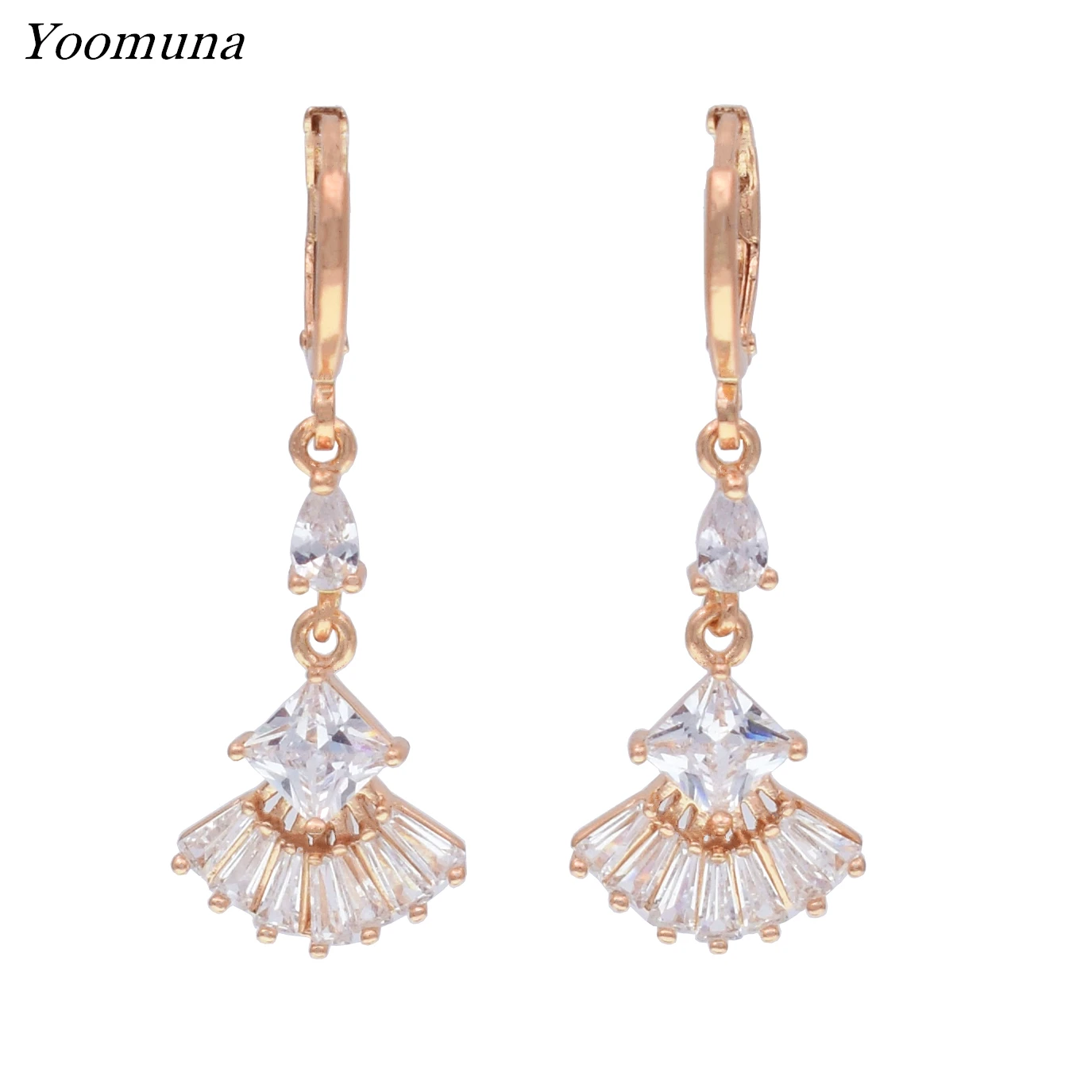 Роскошный висячий кубический циркон розовое золото 585 цвет каплевидный кристалл