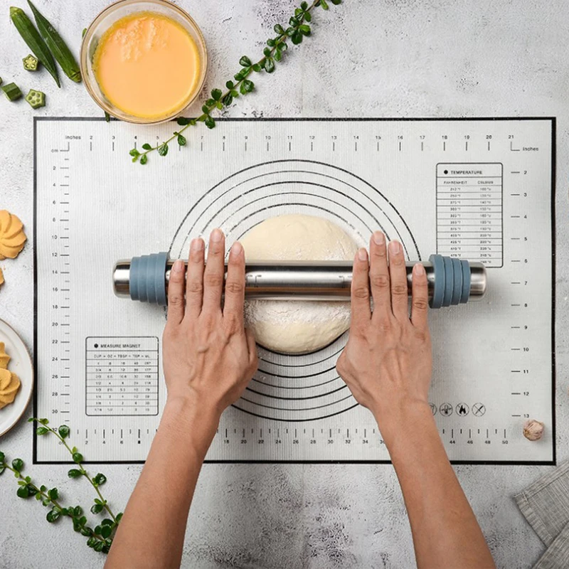 

3PCS Rolling Pin Set Non-Stick Silicone Kneading Pad Multi-purpose Rolling Pad Flour Dough Cutter Kitchen Cake Pastry Tools