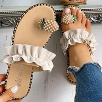 2021 new designer women slippers pineapple pearl flat bohemian casual beach sandals ladies shoes black slippers