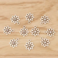 50 pieces tibetan silver flower charms pendants 2 sided beads for necklace bracelet jewellery making findings 18x15mm