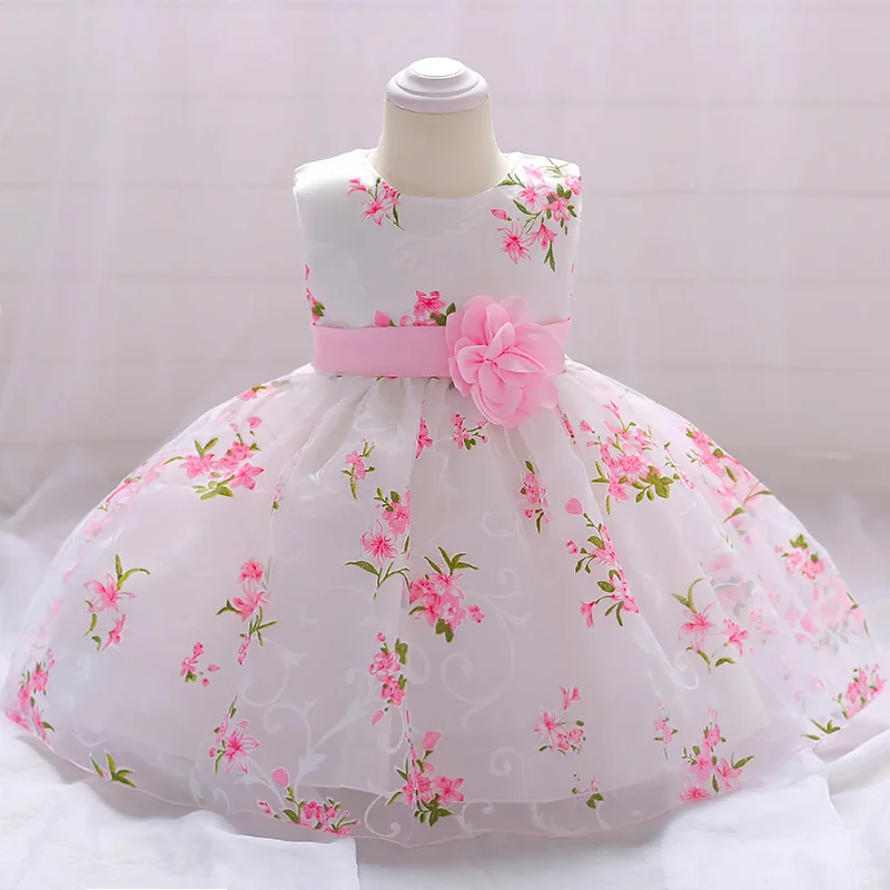 

Baby Girl Cute Print Flower Pink Christening Princess Toddler Birthday Party Ball Gown Dress Newborn Children Baptism 1 Years