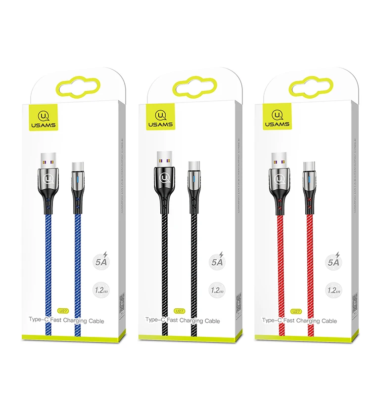 USAMS usb type c кабель 5A быстрое зарядное устройство для huawei P20 lite mate 20 mate 30 pro Быстрая зарядка данных Android 0,5 м 1 м 2 м светодиодные фонари