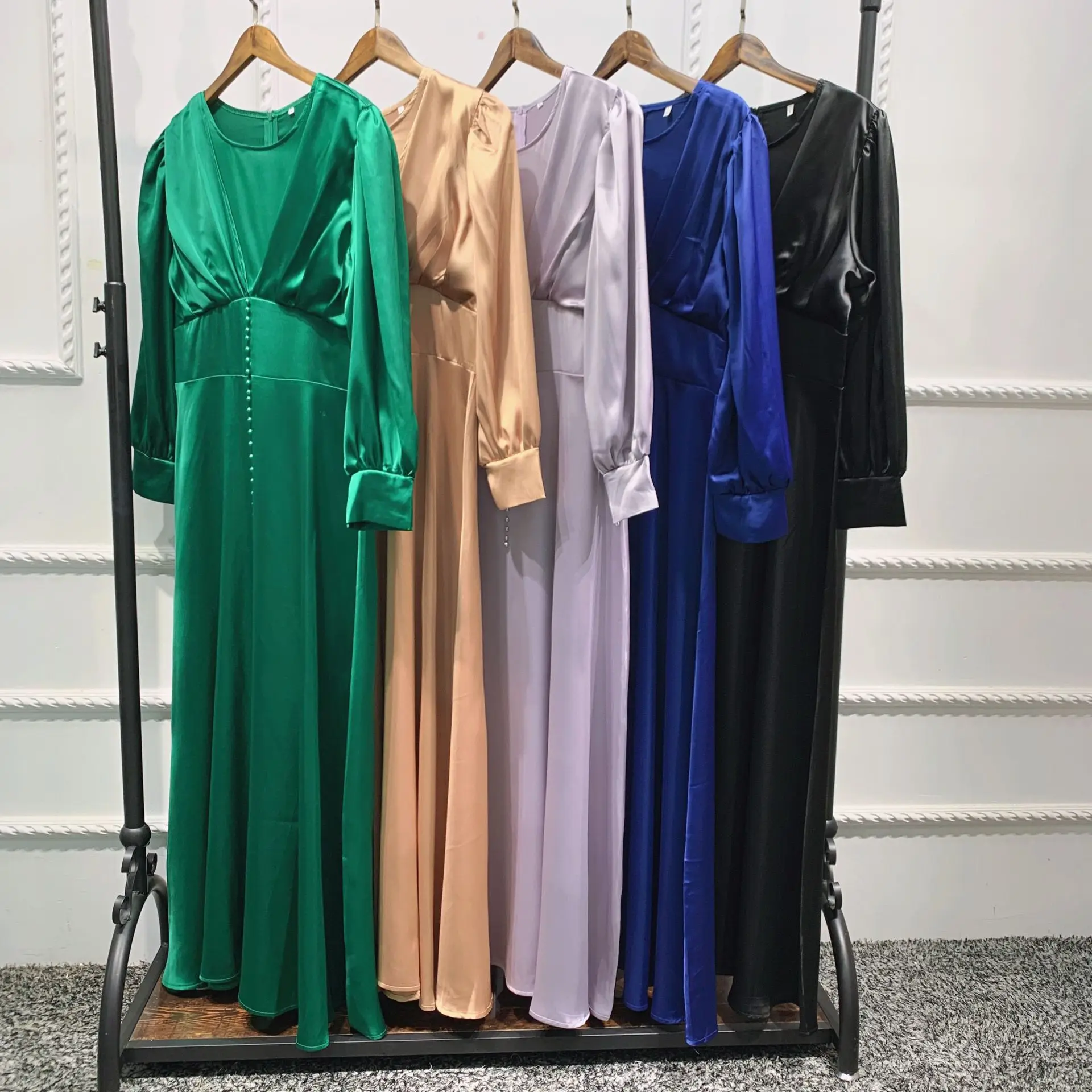 

Ramadan Muslim Hijab Dress Satin Dresses Abayas for Women Dubai Abaya Turkey Islam Clothing Kaftan Robe Longue Femme Musulmane