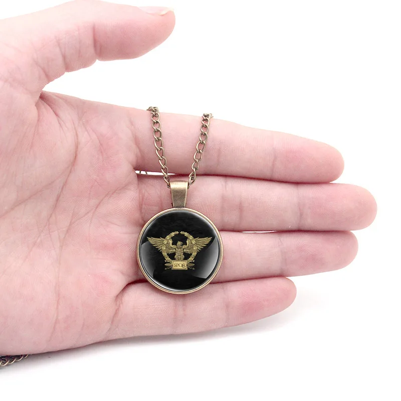 

Classic Roman Empire SPQR Glass Dome Metal Long Chain Necklaces Pendant For Man Woman Jewelry Accessories Gifts