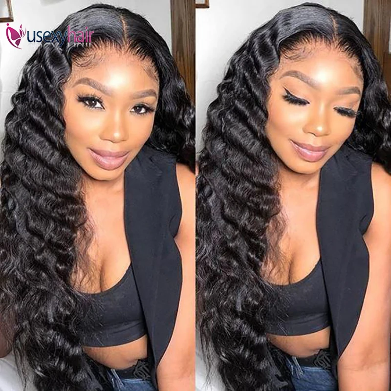 

13x4 HD Transparent Lace Frontal Human Hair Wigs PrePlucked Brazilian Deep Wave Frontal Human Hair Wigs With Baby Hair