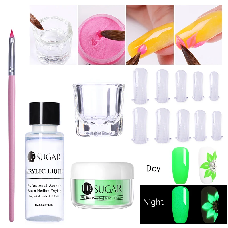 Carving Set 6 UR SUGAR, 5 мл, светящийся набор порошка для ногтей, для вырезания, удлинение французских ногтей, полимерный порошок, градиент, растут в темноте, украшение - Цвет: Carving Set 6