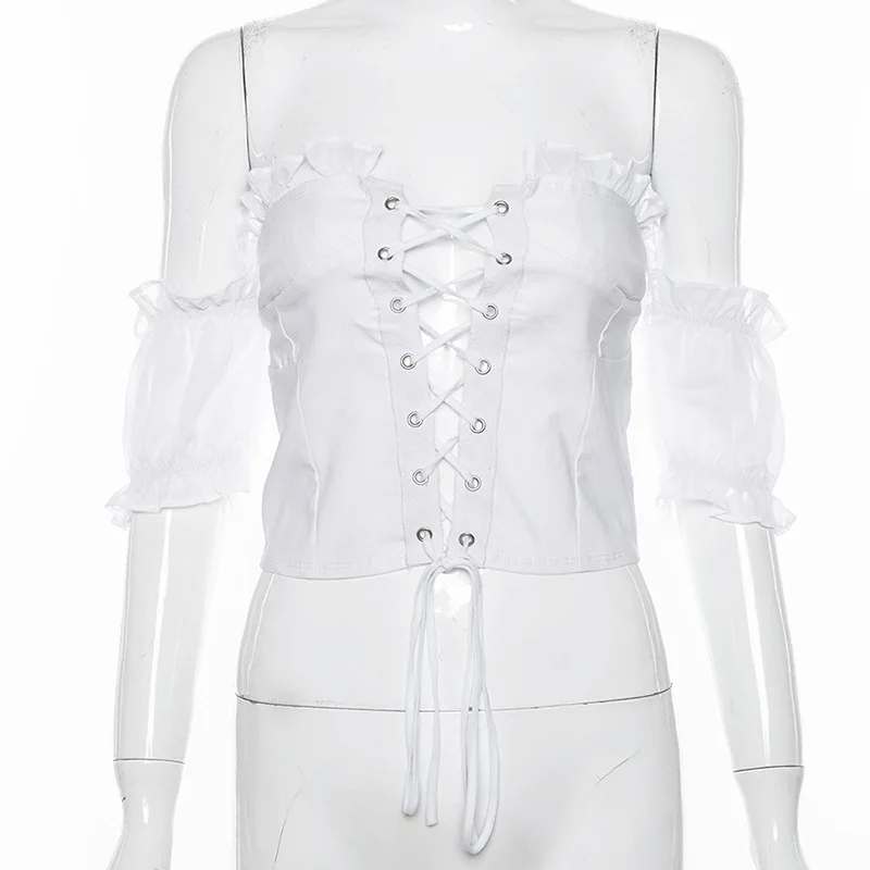 Женская винтажная короткая футболка ArtSu белая Элегантная с коротким рукавом и