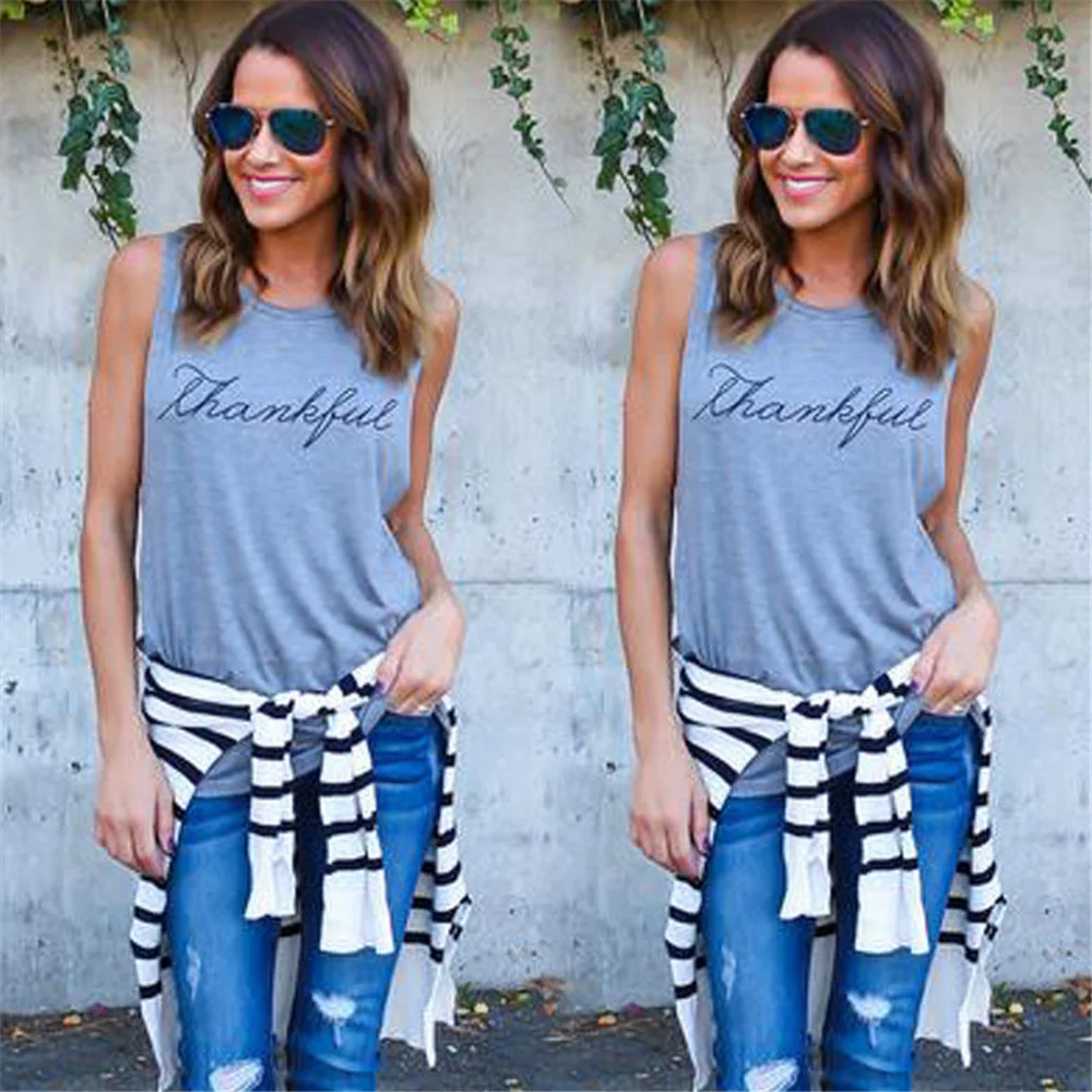 

2020 Summer Top Womens Sleeveless Tank Top Black Round Neck Vest Women Regular Fit Wear Letter Printed T-shirt Tee