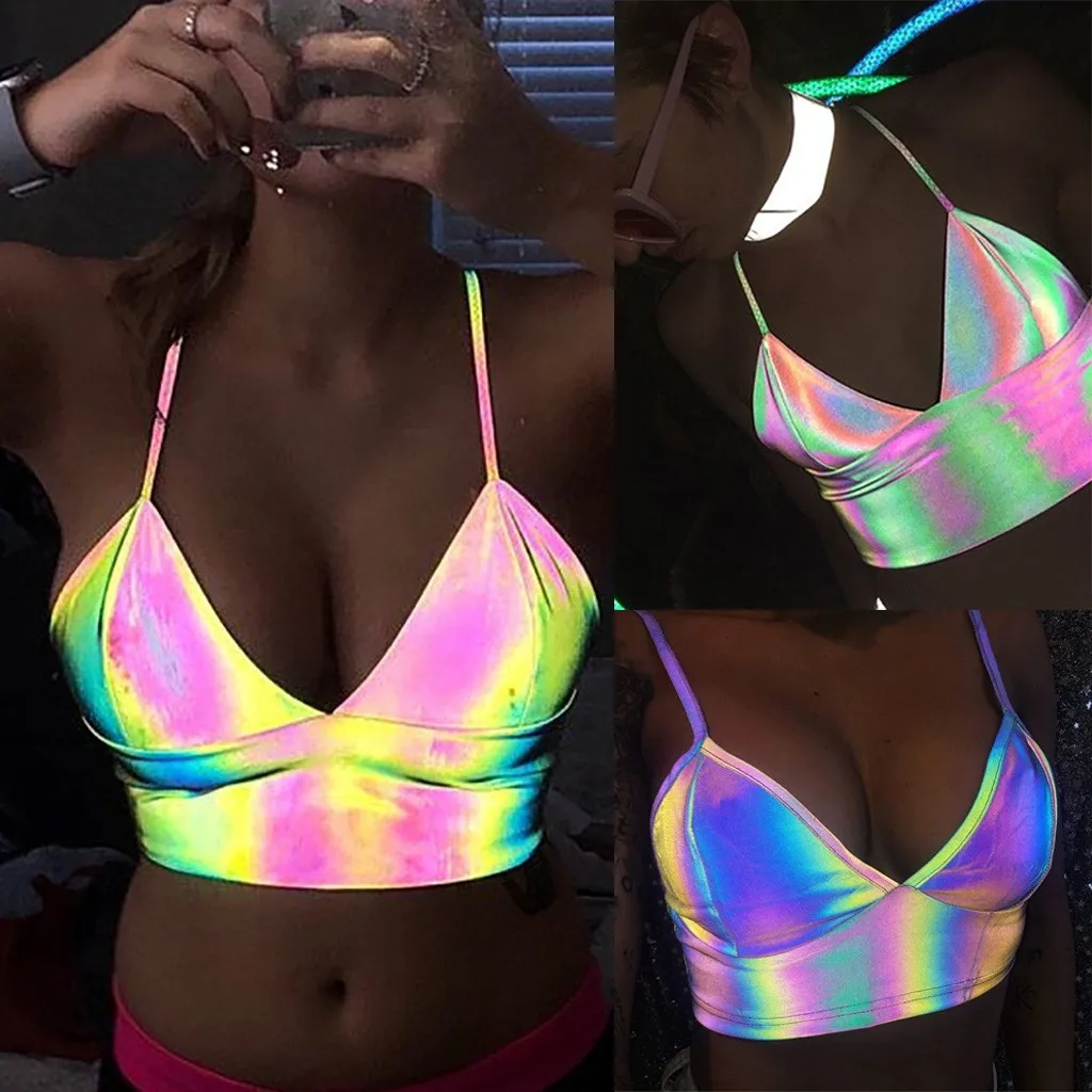 

Sexy Crop Top Womens Intimates Slim Vest Lady Blouse Sleeveless Camisole Sexy Luminous Nightclub Ladies Fitness Tank Top bra