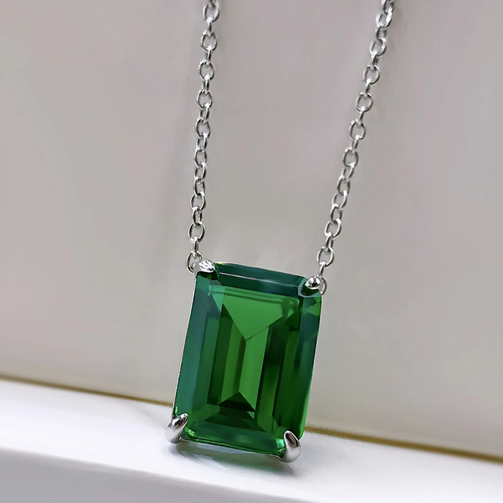

Vintage 925 Sterling Silver 10*14mm Emerald Aquamarine Gemstone Necklace For Women Female Neck Fine Jewelry Anniversary Gift