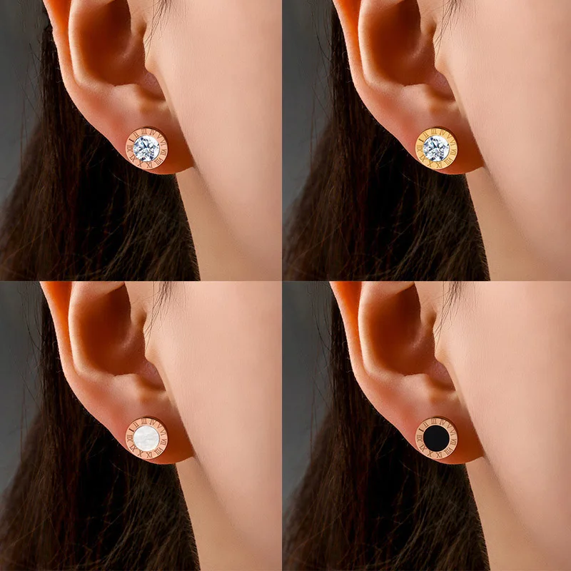 

BLINLA Fashion New Stainless Steel Acrylic Crystal Stud Earrings for Women Men Jewelry Vintage Roman Numerals Small Earring 2021