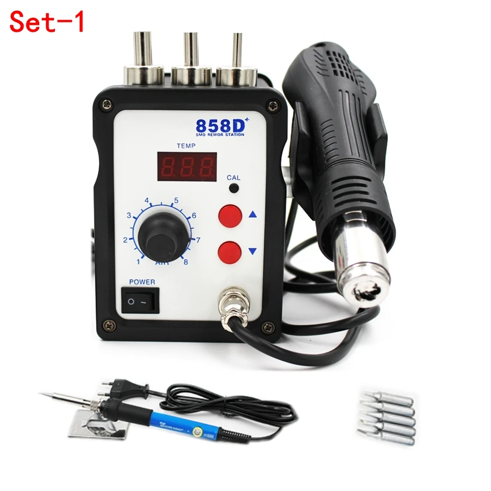 Set1 110 В/220 В 858D+ цифровая паяльная станция с паяльником для сварки мобильного телефона, ремонт, предназначенный для сварки - Color: Set1