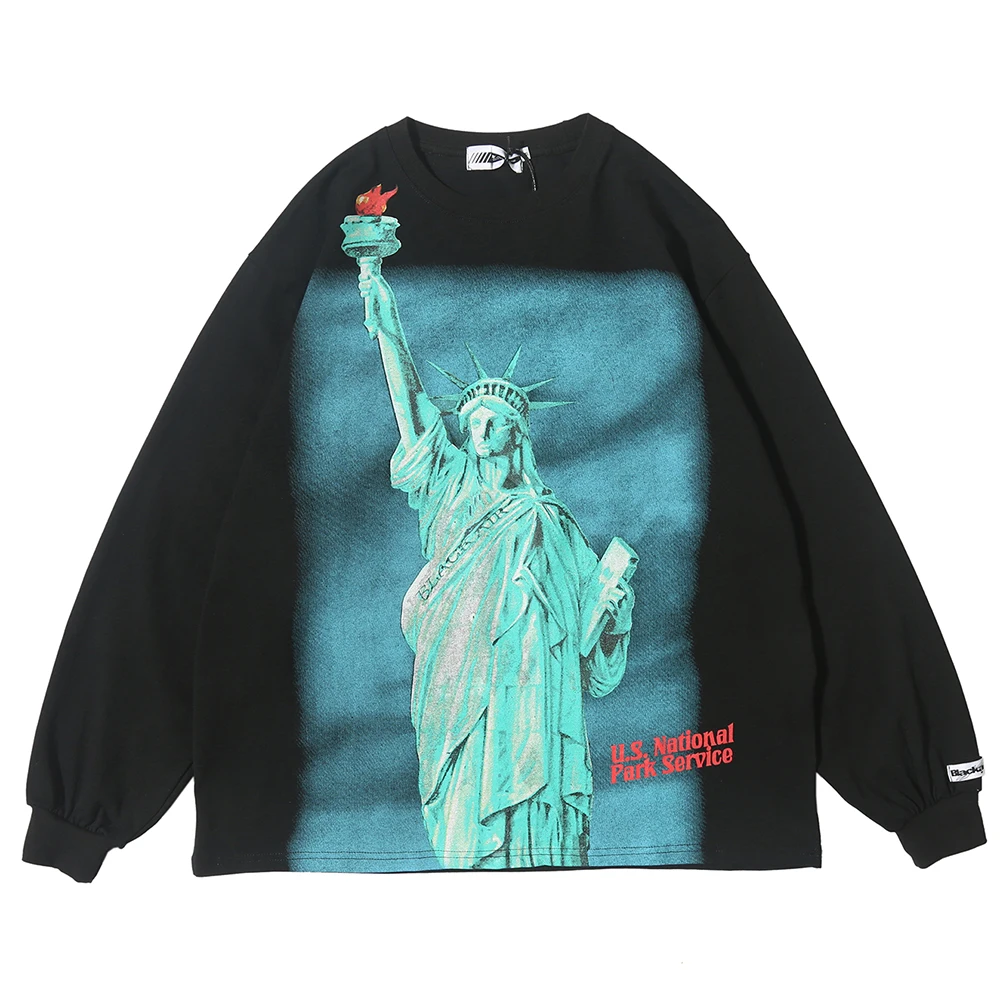 Liberty Statue харадзюку топ с длинным рукавом Punk Shirt высокое качество хлопковая