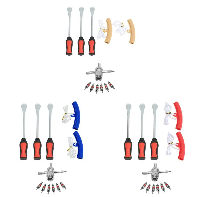 

Hot Tire Spoon Lever Iron Tool Kits Motorcycle Bike Professional Tire Change Kit With 6 Valve Cores YHQ