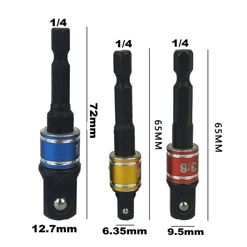 3Pcs Power Screwdriver Driver Socket Bit Adapter Drill AD Extension Rod Sleeve Connecting Rod 1/4
