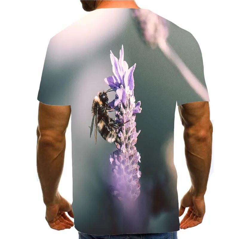 

Men Graphic T Shirts Round Neck 3D Print Short Sleeve Daily Gray Tops Bees Tees