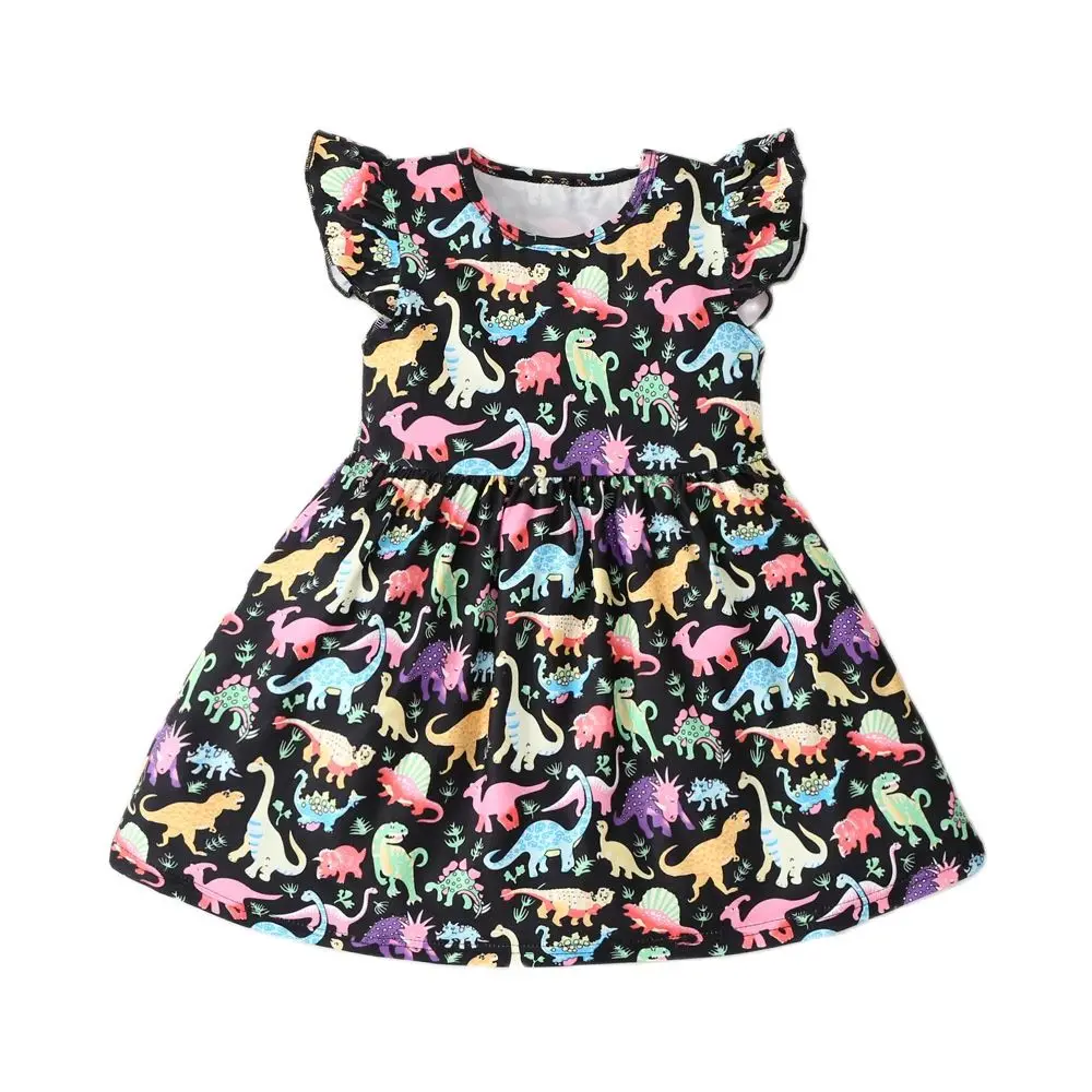 

2021 New Summer Girl Clothes Dress ruffled color dinosaur princess dress Kids Baby Girl Dinosaur Sleeveless Princess Dress