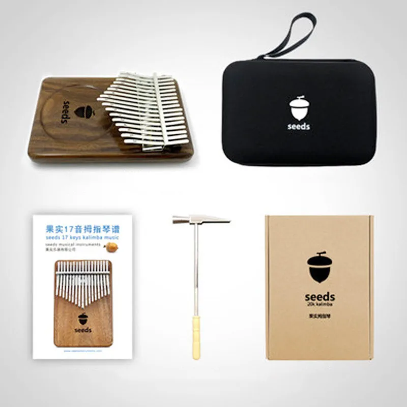 Holder 17 Key Kalimba 34 KeysThumb Piano Black Walnut Musical Instrument Keyboard Professional Teclado With Tuning Hammer HX50MZ