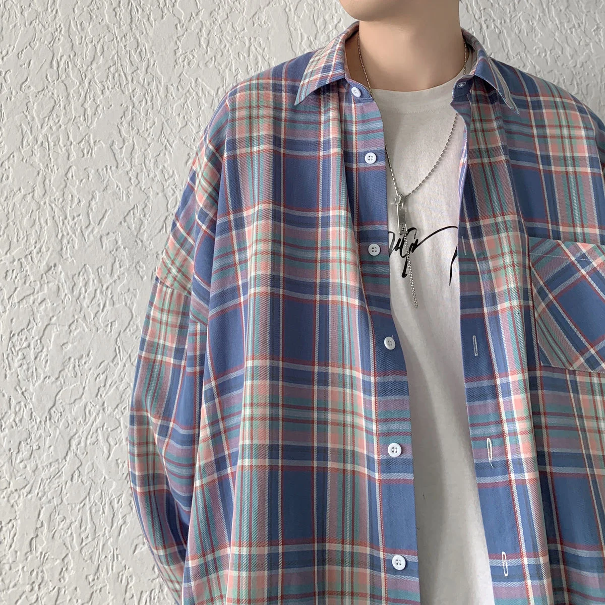 

INXYZ 2022 Men's Fashion Plaid Shirt Korean Casual Streetwear Loose Plus Size Cardigan Women's Spring Autumn Tops Shirts