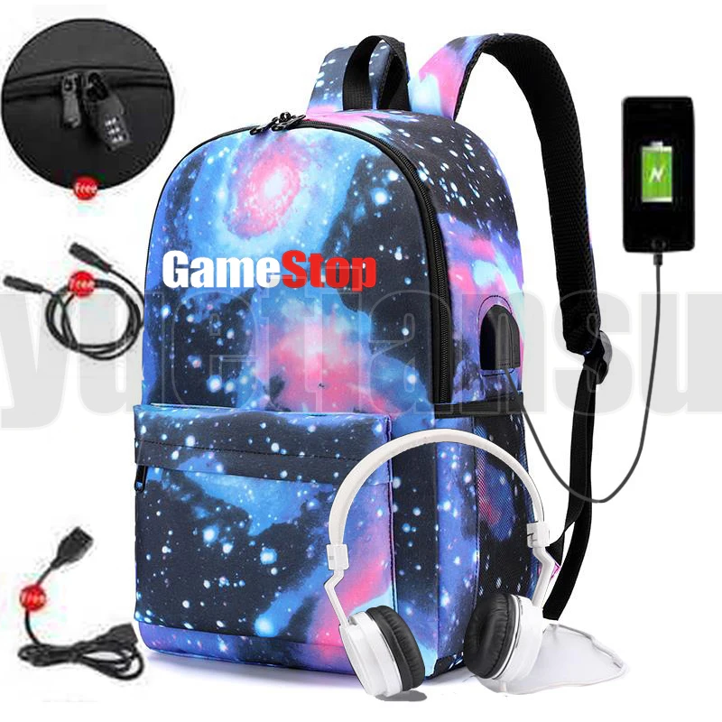 

Gamestop Backpack Zipper USB Charging Bags Anti-theft WallStreetBets School Bags Teenage Girls WSB GME Bookbag Fashion Mochila