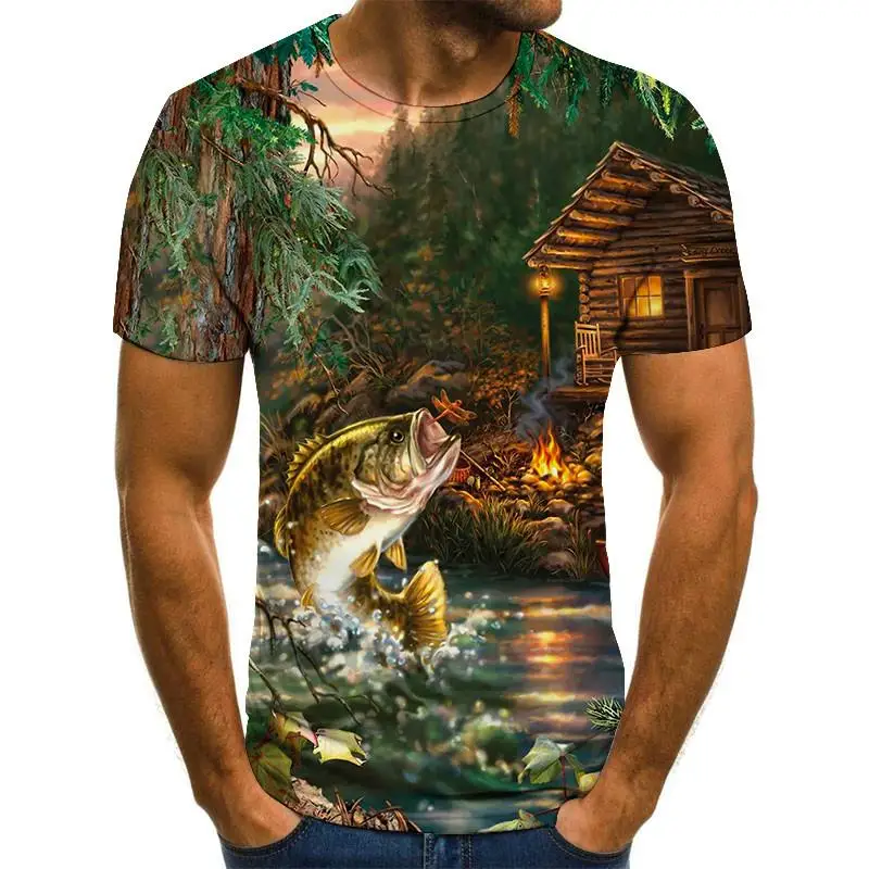 

Camisa de manga corta para hombres y mujeres, camiseta casual de verano con estampado de peces en 3D, playera moderna a la moda