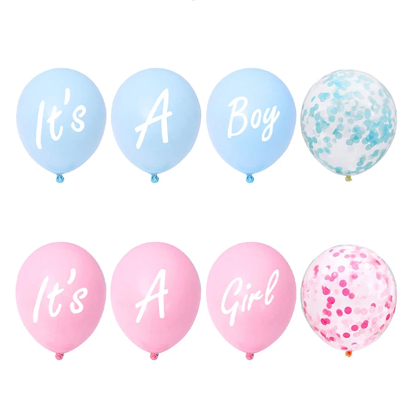 

6pcs 12inch Gender Reveal Party Decoration Balloons Its A Girl Pink Its A Boy Blue Confetti Air Globos for He or She