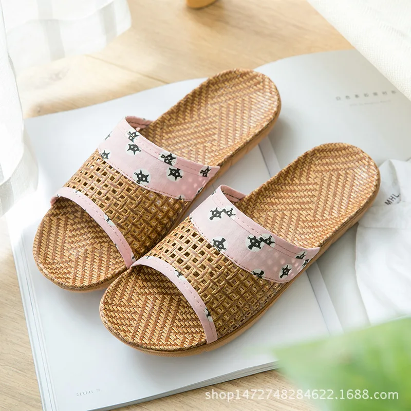 Mntrerm 2022 Summer sub-grass couple slippers home indoor non-slip thick bottom floor linen slippers female home Shoes