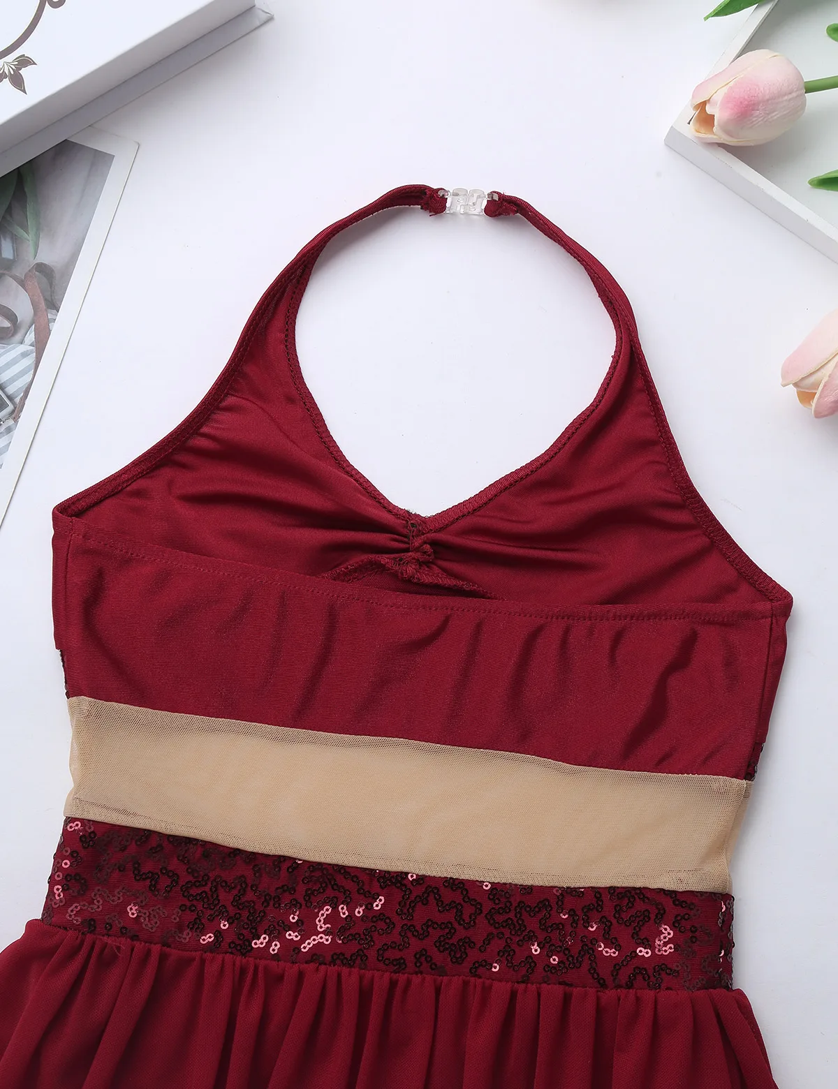 ChicTry Girls Halter Sequin Mesh Stretchy Figure Skating Dress Gymnastics Ballet Leotard Kids Performance Lyrical Dance Costumes