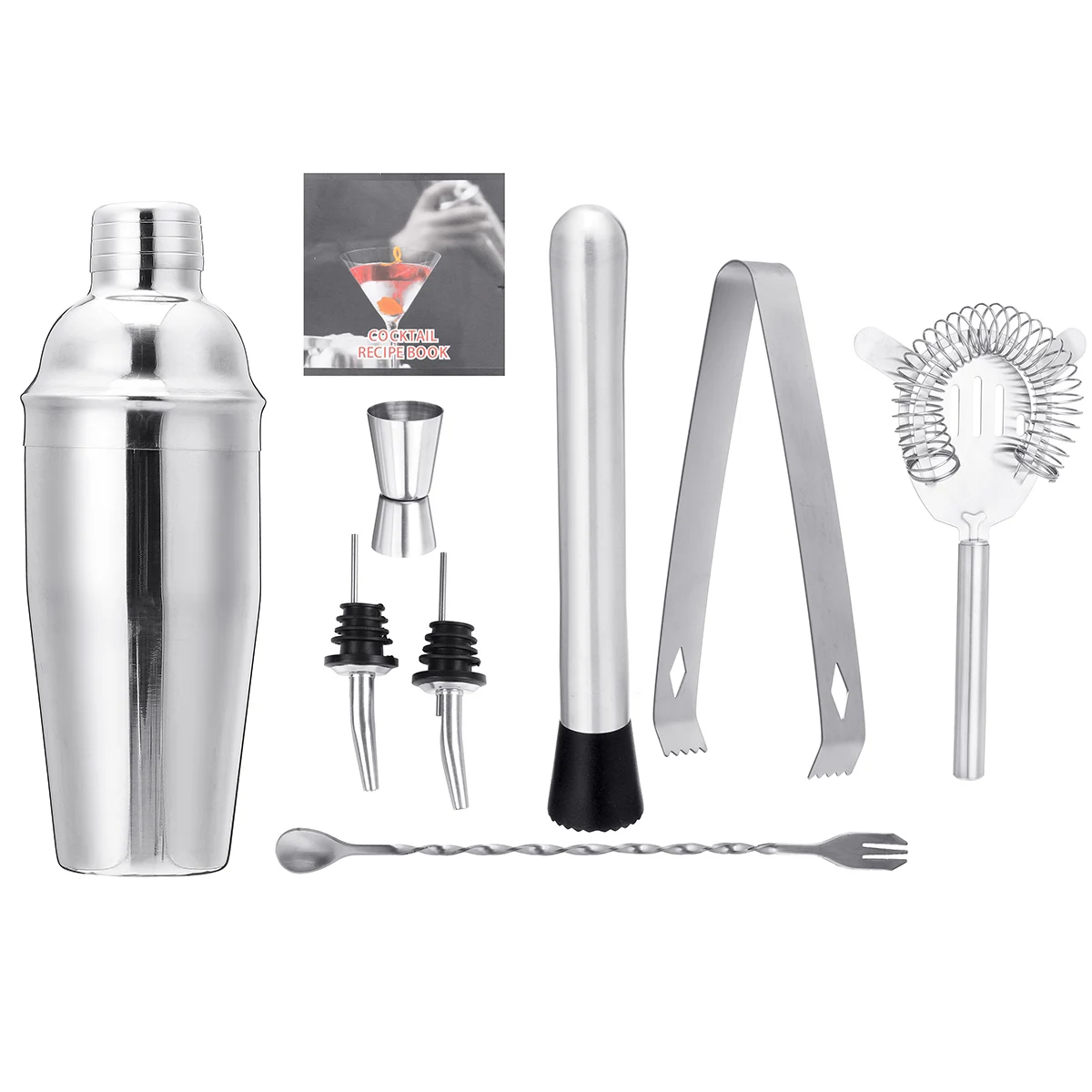 

9pcs/set 750ml Stainless Steel Cocktail Shaker Mixer Drink Bartender Kit Bars Set Tools with Bamboo Wine Rack Shelf for Party