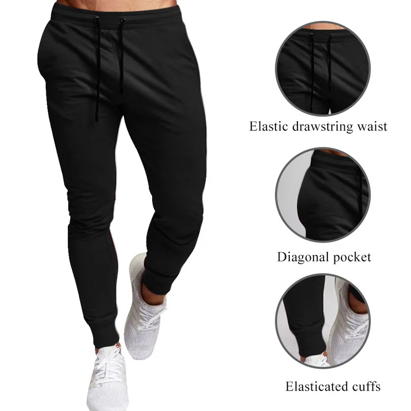 

2021 New Mens Sports and Leisure Trousers Fit Length Solid Color Versatile Running Drawstring Training Fitness Pants