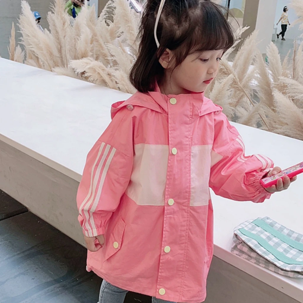 

Girls' Hooded Windbreaker New Korean Children's Loose Color Matching Zipper Jacket Children's Long-sleeved Girls Korean Pink Top