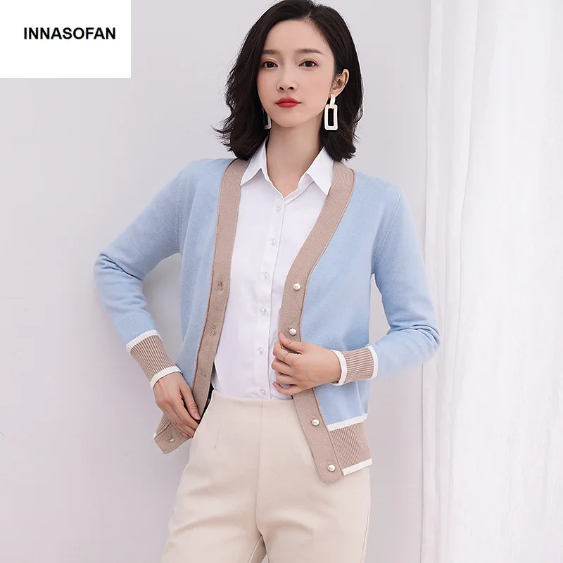 INNASOFAN кардиган женский осенне-зимний вязаный свитер с длинными рукавами