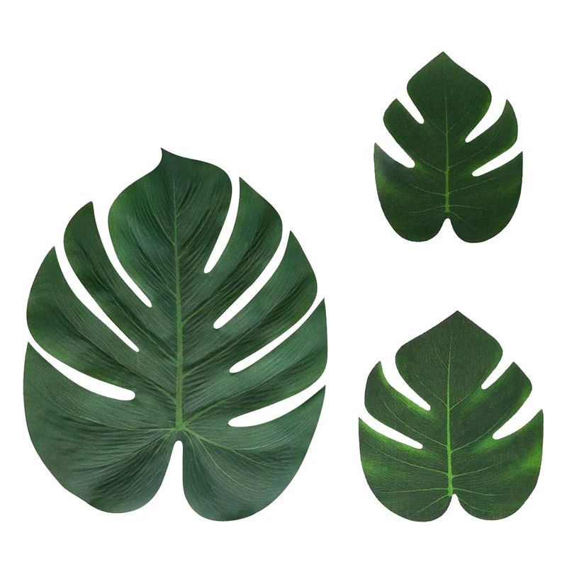 

120Pcs Artificial Tropical Palm Leaves in 3 Sizes, Hawaiian Luau Party Jungle Beach Theme Table Decoration Accessories
