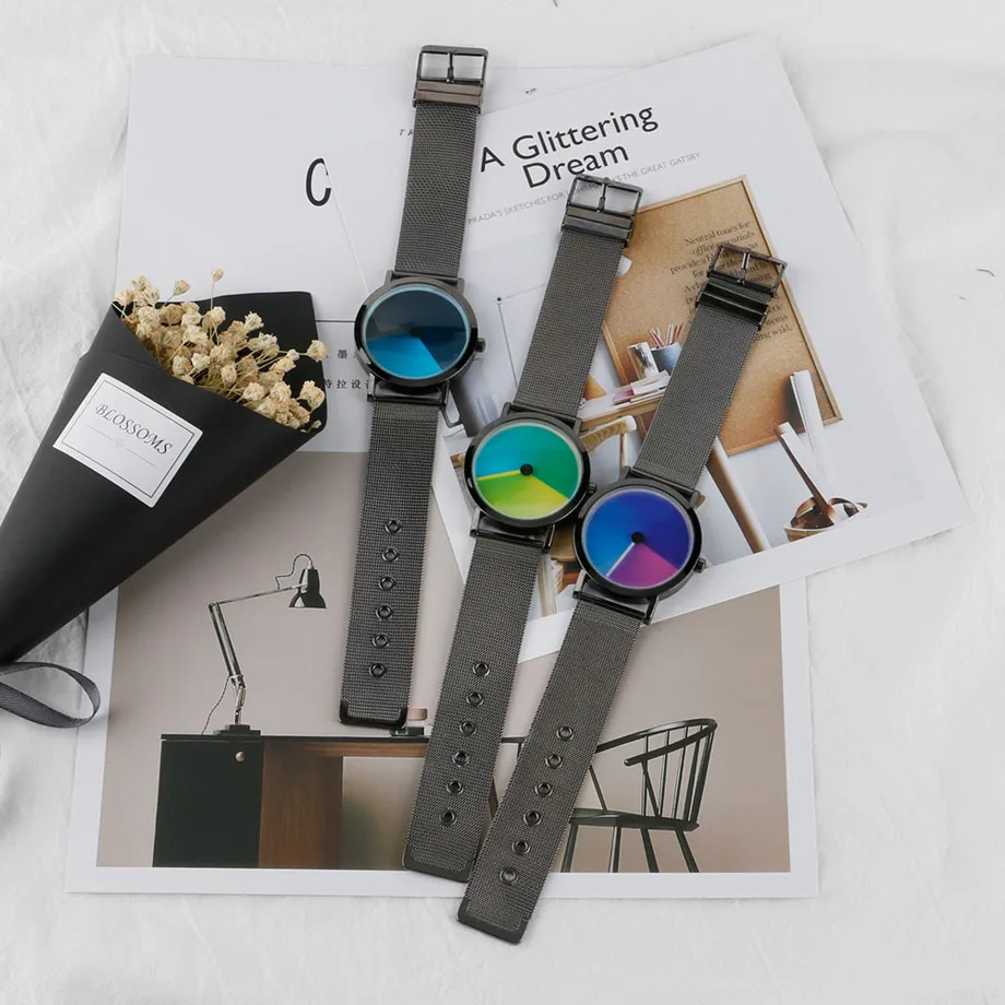 Часы женские кварцевые из нержавеющей стали с креативным вращением|feminino|feminino