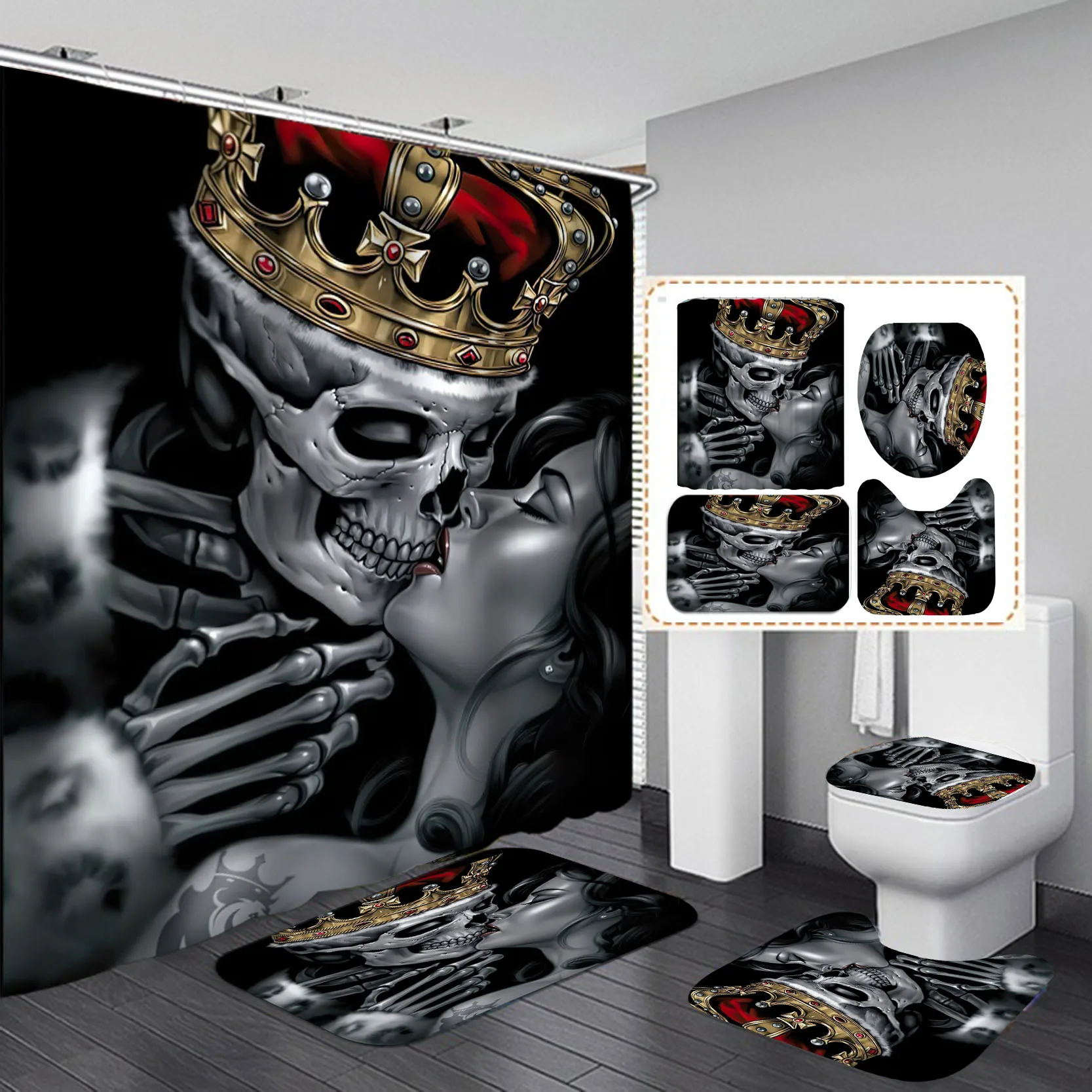 halloween skeleton printed shower curtains black punk bathroom curtain set bath insulation bathtub decoration toilet partition free global shipping