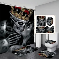 Halloween Skeleton Printed Shower Curtains Black Punk Bathroom Curtain Set Bath Insulation Bathtub Decoration Toilet Partition